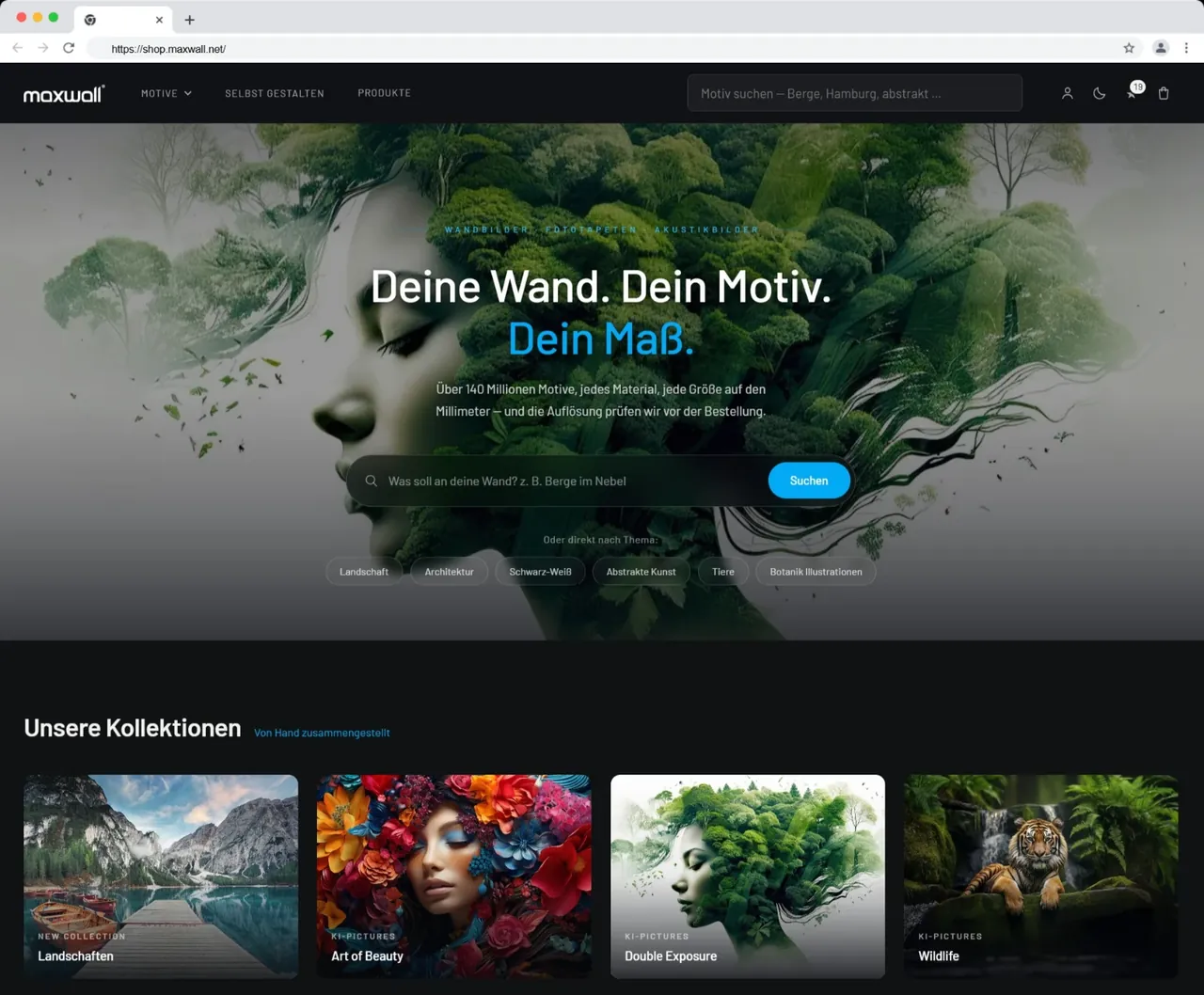 Der maxwall Shop im Browser: Motivsuche und Kollektionen